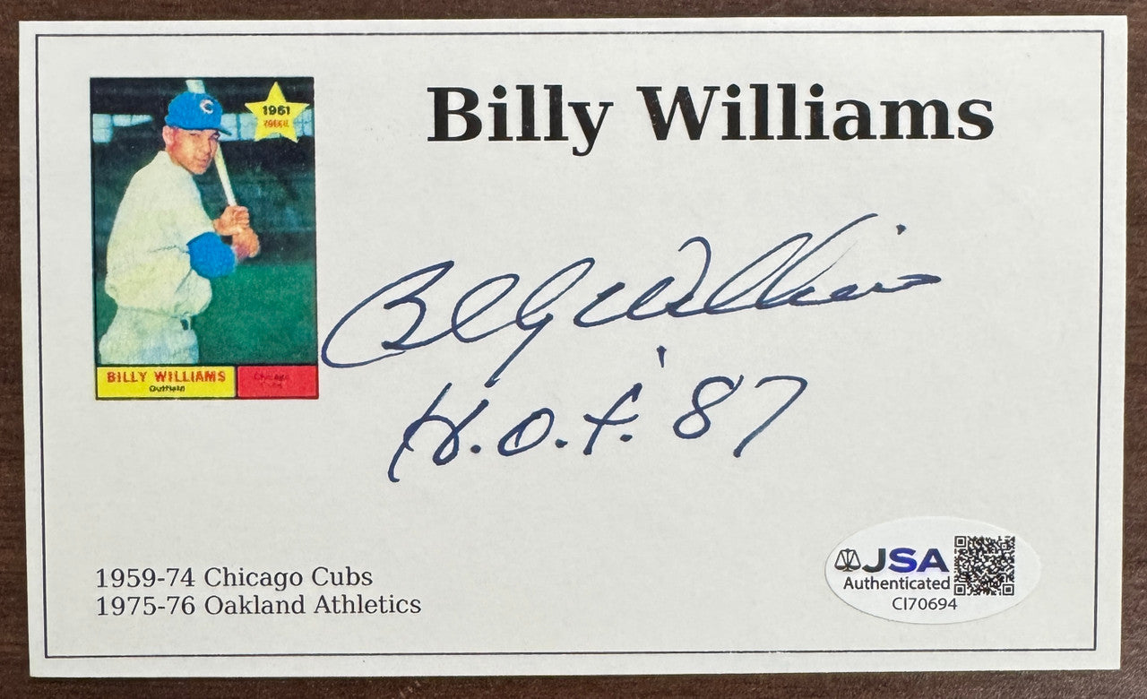 Billy Williams Signed Autographed Inscribed Post Card JSA