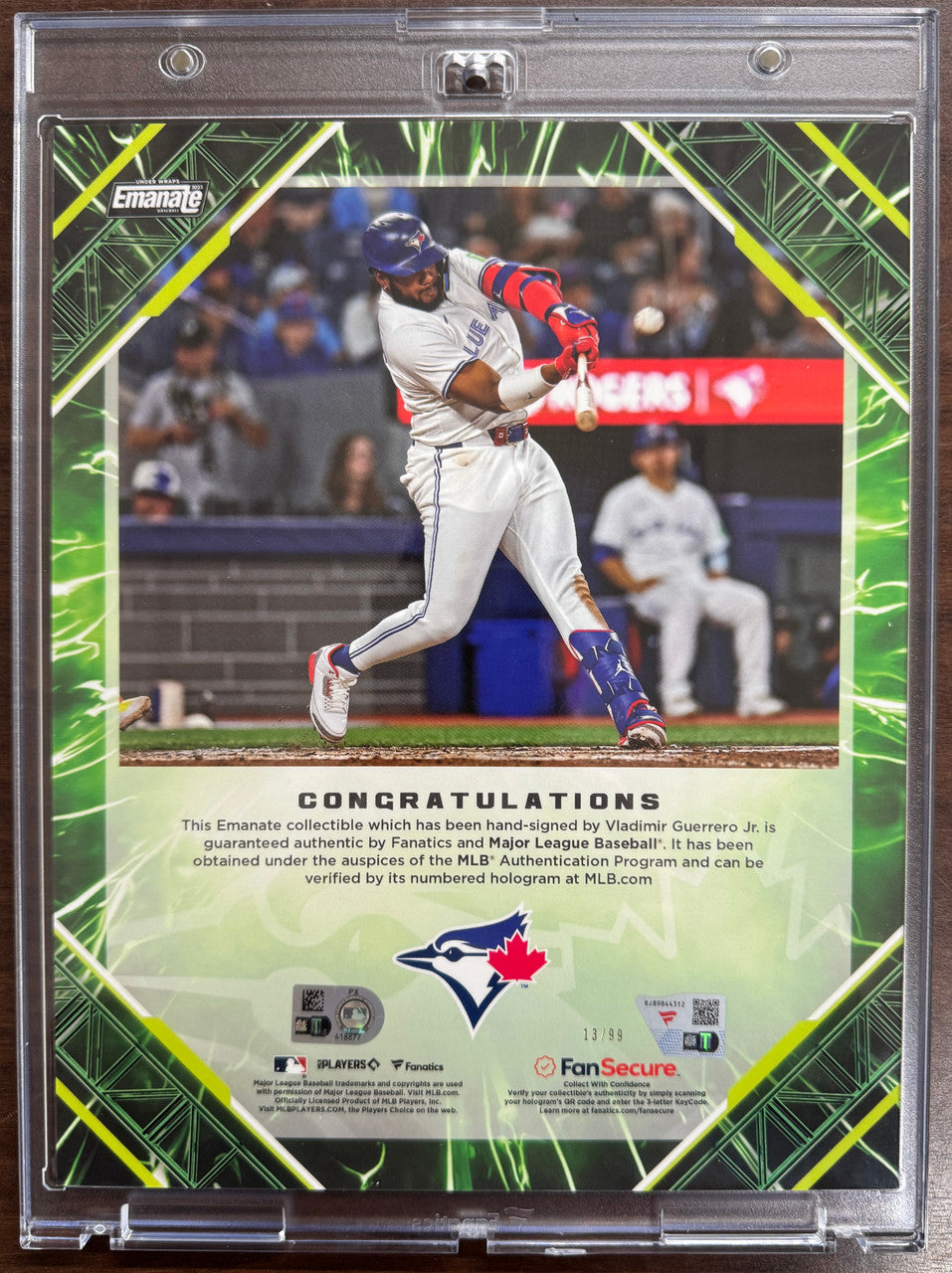 2025 Fanatics Under Wraps Emanate Vladimir Guerrero Jr. 8x10 Auto Green /99
