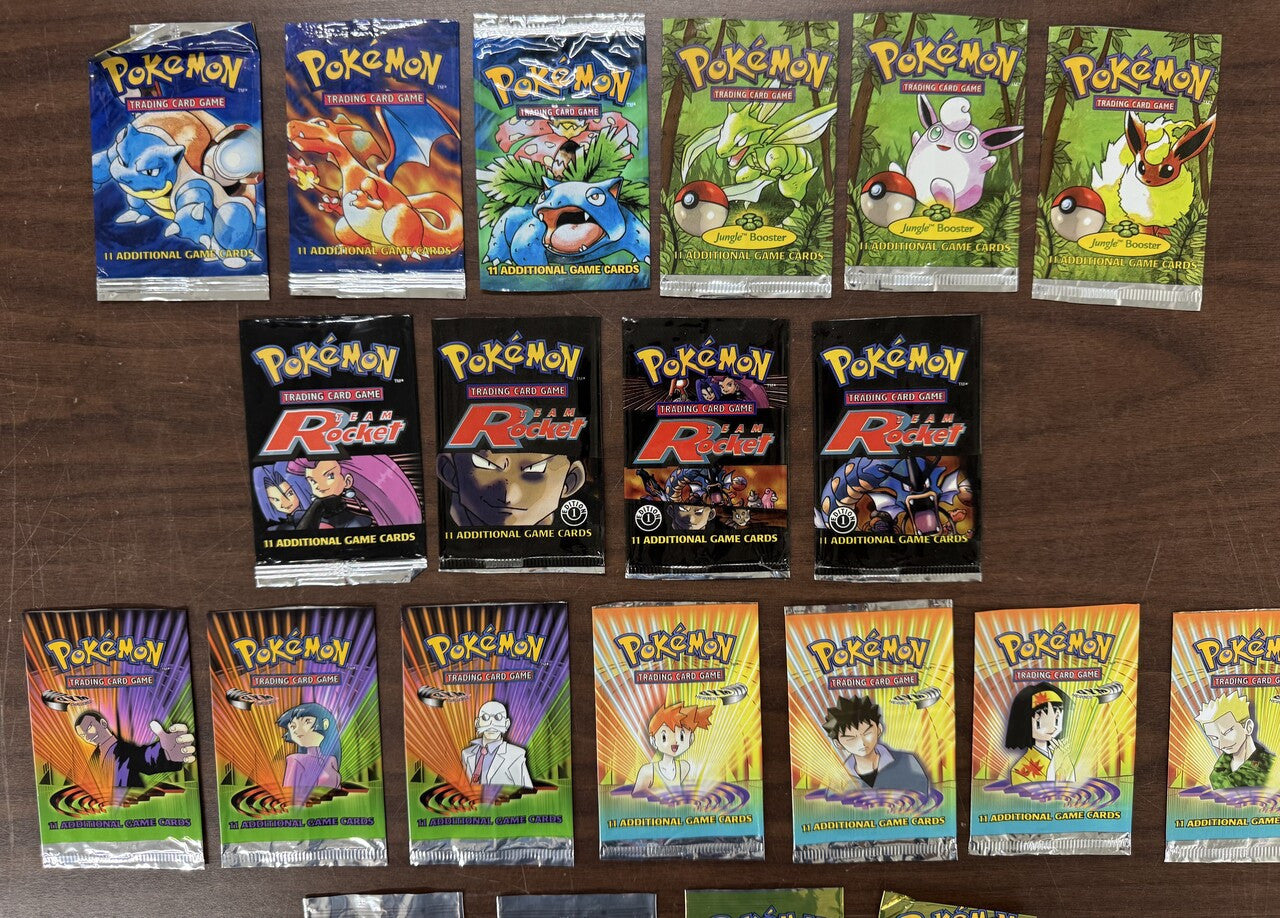 Vintage Pokemon Empty Pack Sleeve Lot, Base, Jungle, Rocket, Gym, Neo