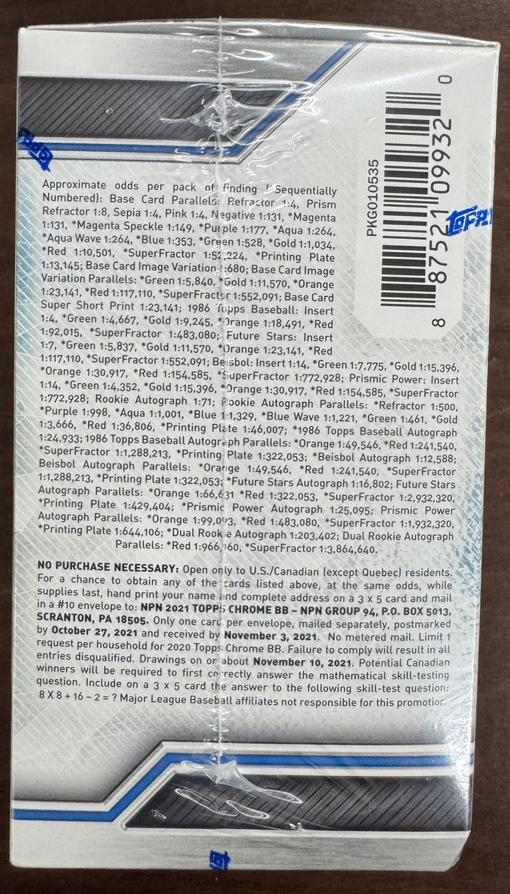 2021 Topps Chrome Baseball Blaster Box Factory Sealed
