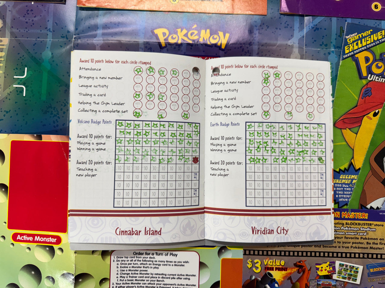 Vintage Pokemon TCG League Items Lot, Playmat, Guide, Badge Book