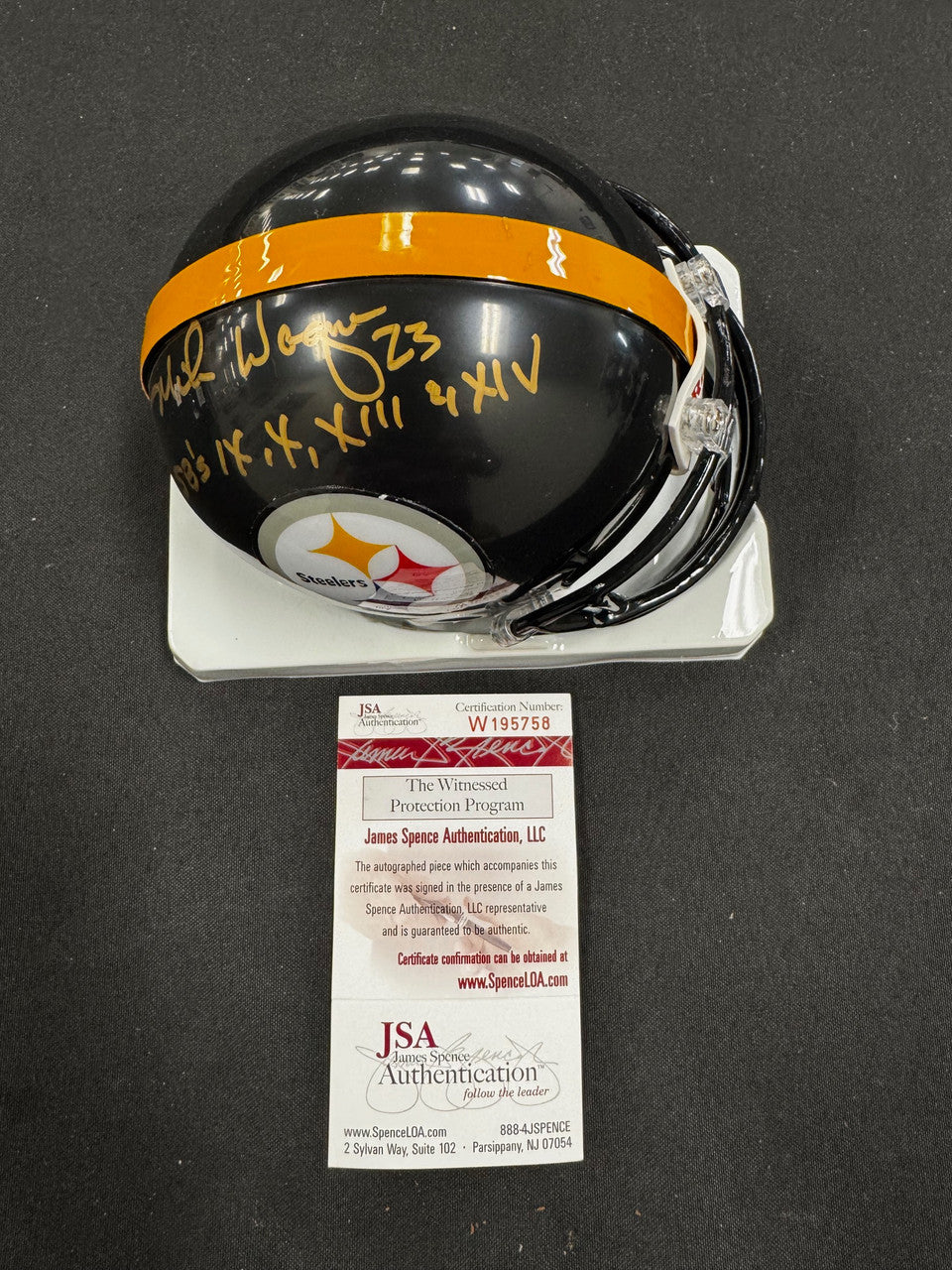 Mike Wagner Signed Autographed Inscribed Mini Helmet JSA