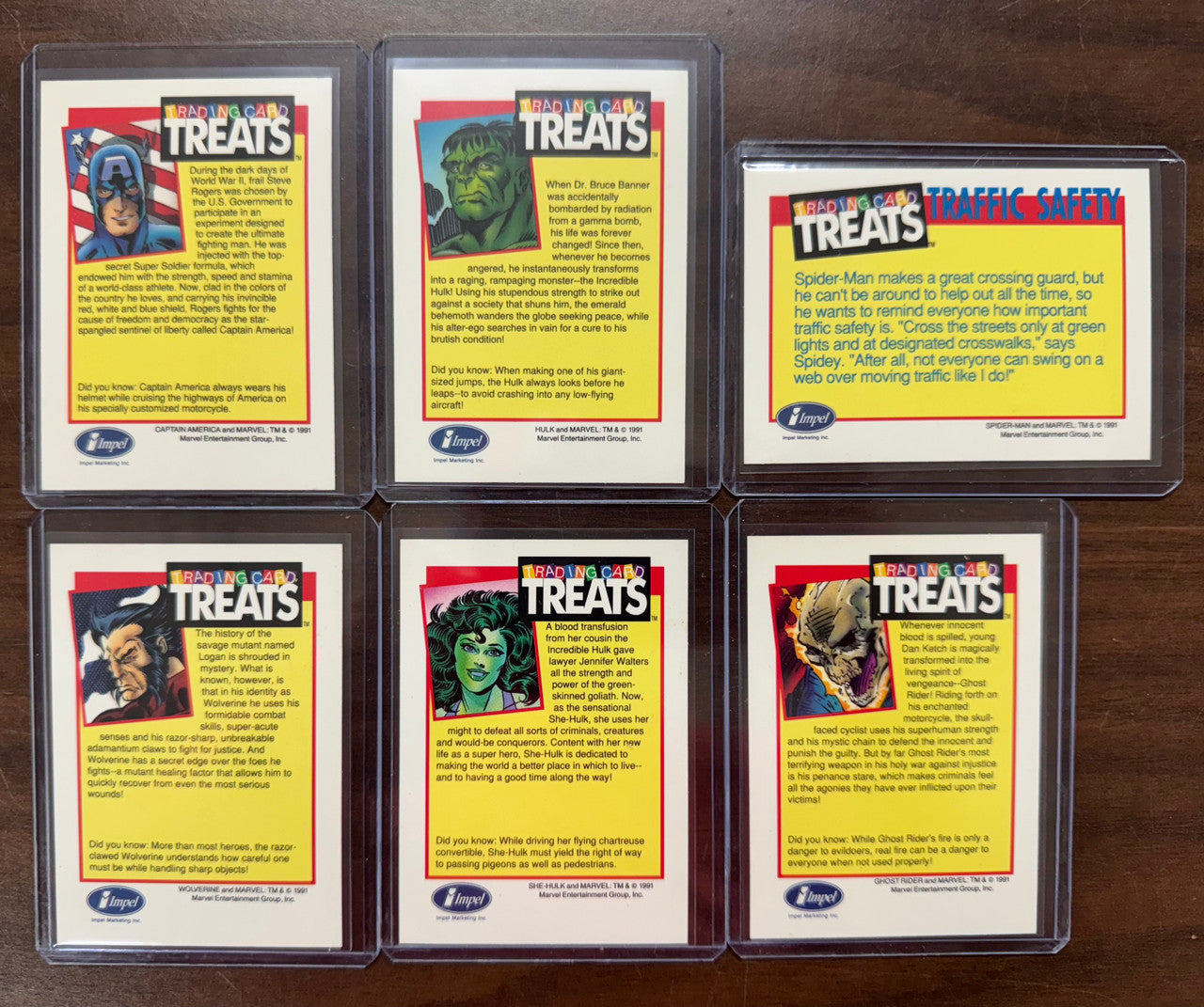 1991 Impel Marvel Universe Trading Card Treats Complete Set (6) NM