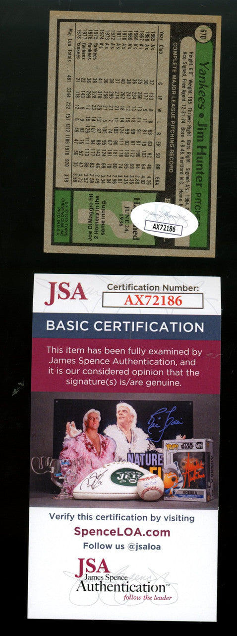 1979 Topps Jim "Catfish" Hunter #670 Signed Autographed Card JSA