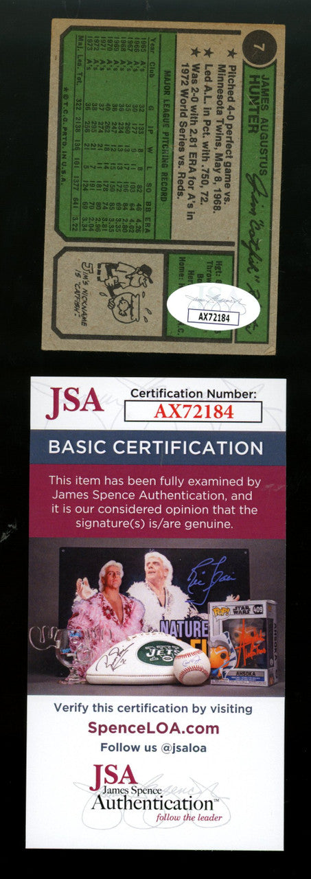 1974 Topps Jim "Catfish" Hunter #7 Signed Autographed Card JSA