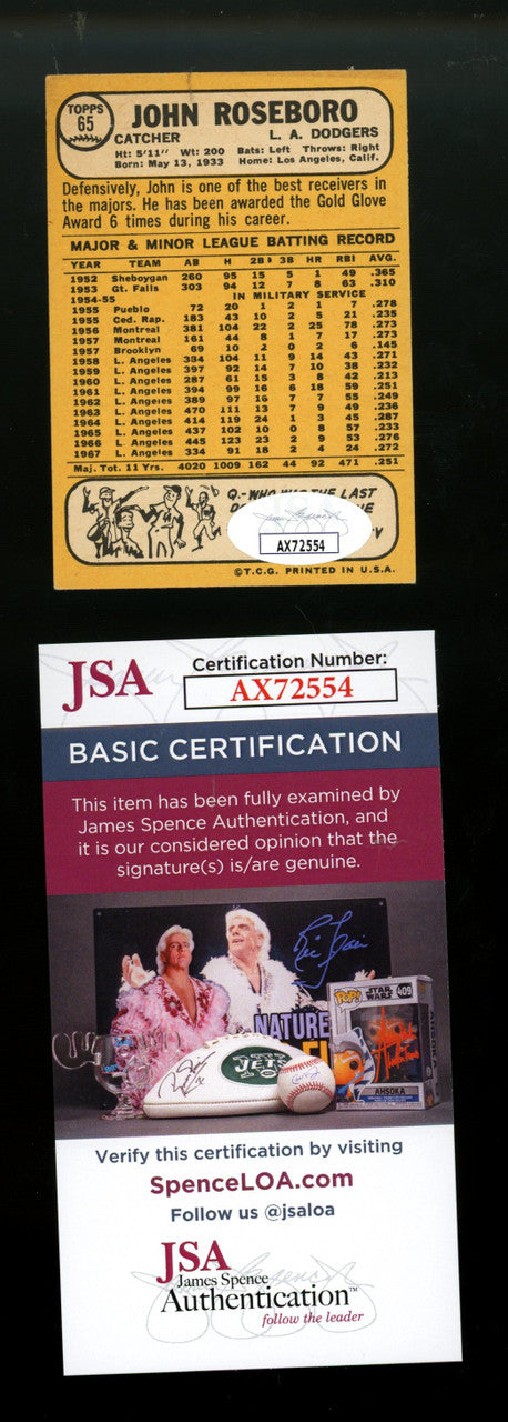 1968 Topps John Roseboro #65 Signed Autographed Card JSA