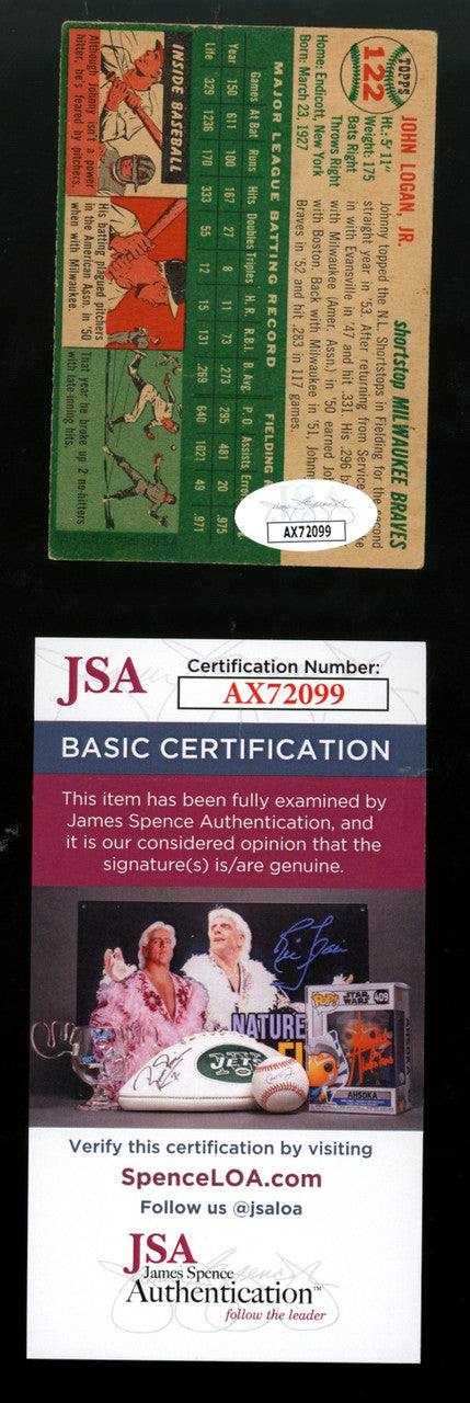 1954 Topps Johnny Logan #122 Signed Autographed Card JSA