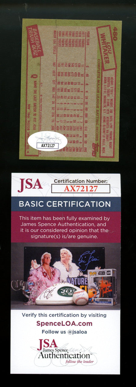 1985 Topps Lou Whitaker #480 Signed Autographed Card JSA