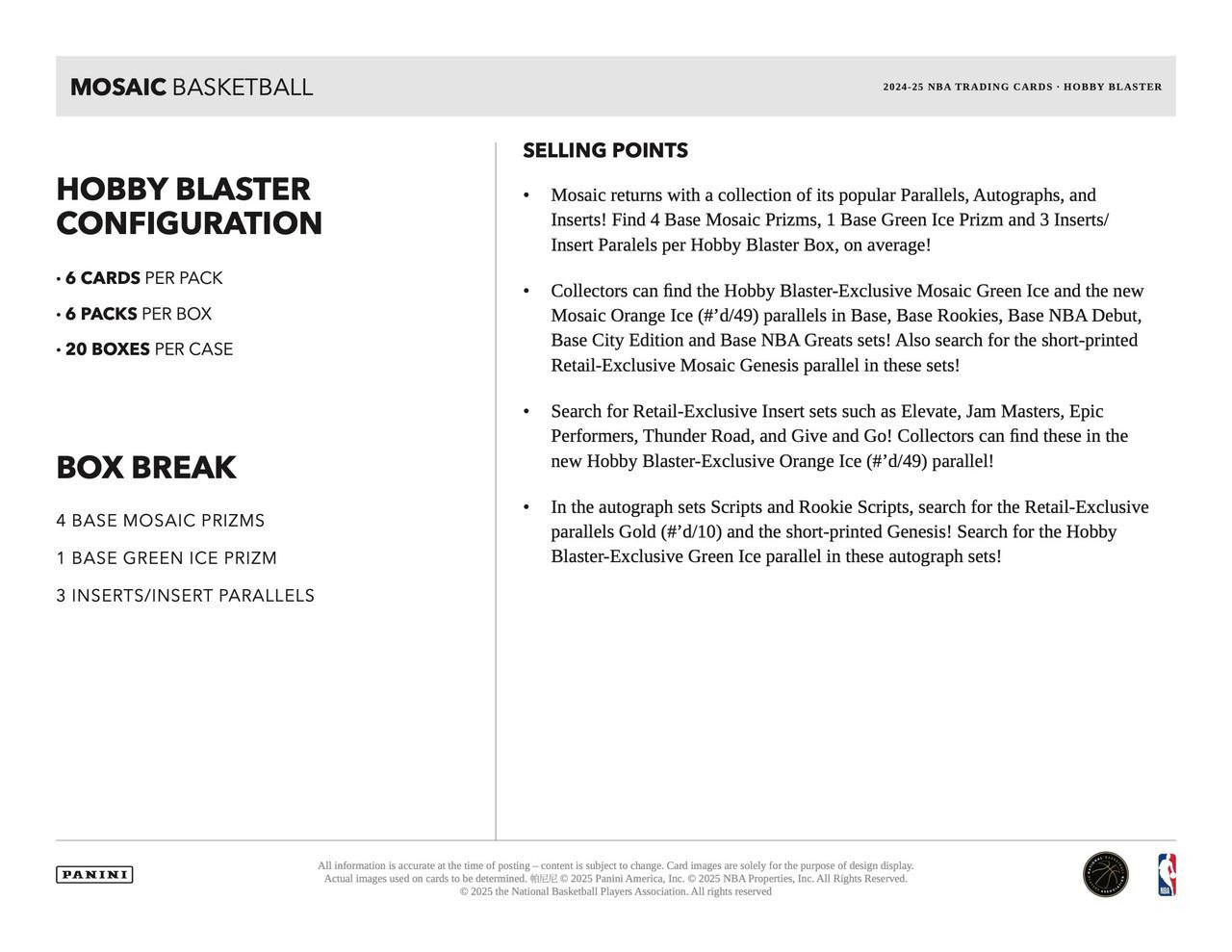2024/25 Panini Mosaic Basketball Blaster Box