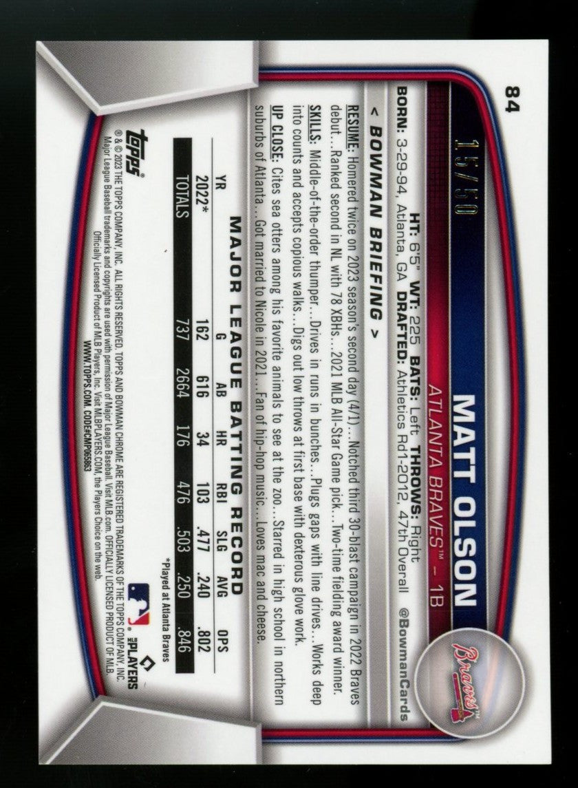 2023 Bowman Chrome Matt Olson True Gold Refractor /50 #84