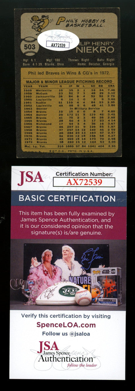 1973 Topps Phil Niekro #503 Signed Autographed Card JSA