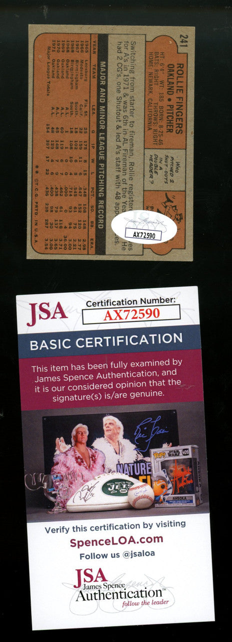 1972 Topps Rollie Fingers #241 Signed Autographed Card JSA