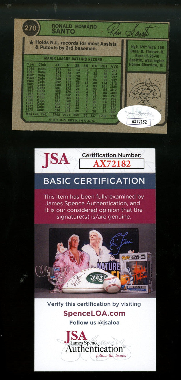 1974 Topps Ron Santo #270 Signed Autographed Card JSA