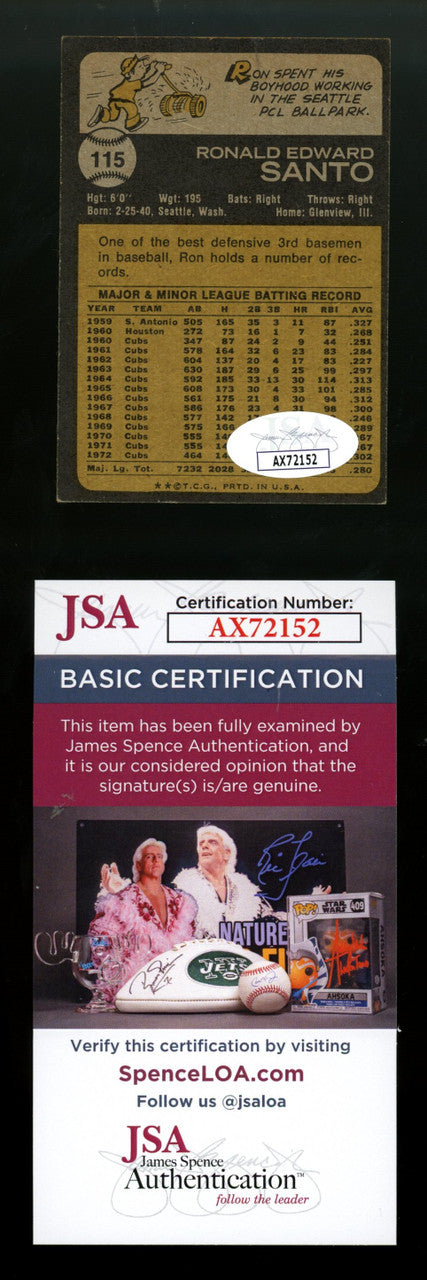 1973 Topps Ron Santo #115 Signed Autographed Card JSA