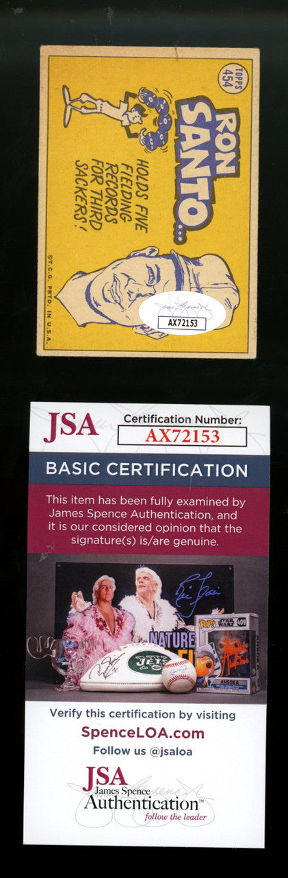 1970 Topps Ron Santo All Star #454 Signed Autographed Card JSA