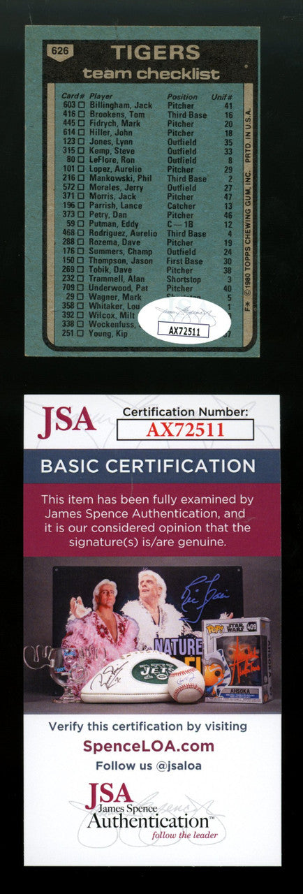 1980 Topps Sparky Anderson #626 Signed Autographed Card JSA
