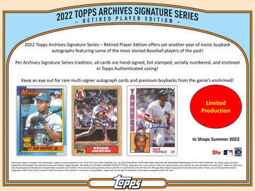 2022 Topps Archives Signature Series Retired Player Edition Baseball Hobby 20-Box Case