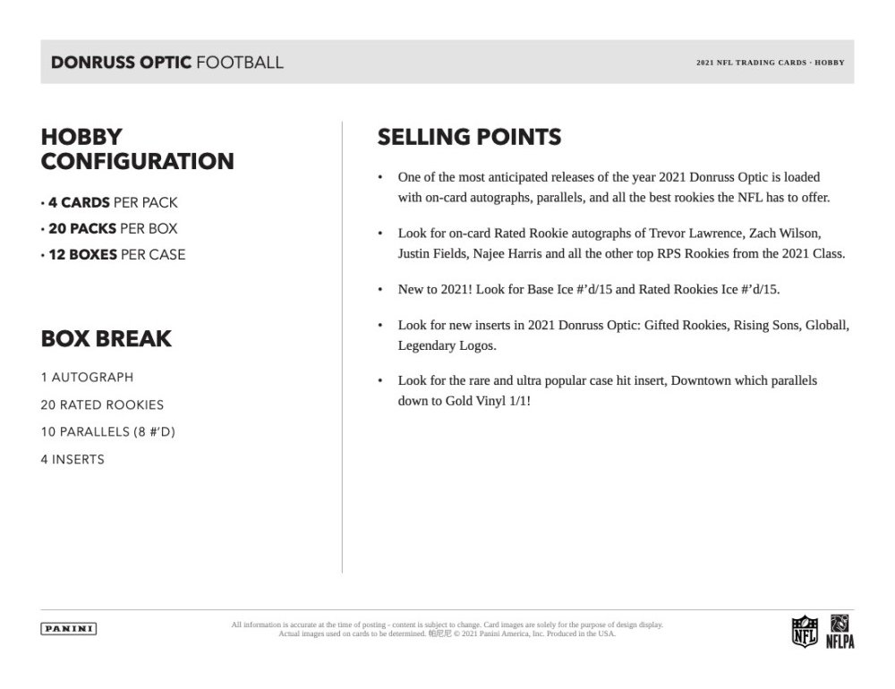 2021 Panini Donruss Optic Football Hobby 12-Box Case