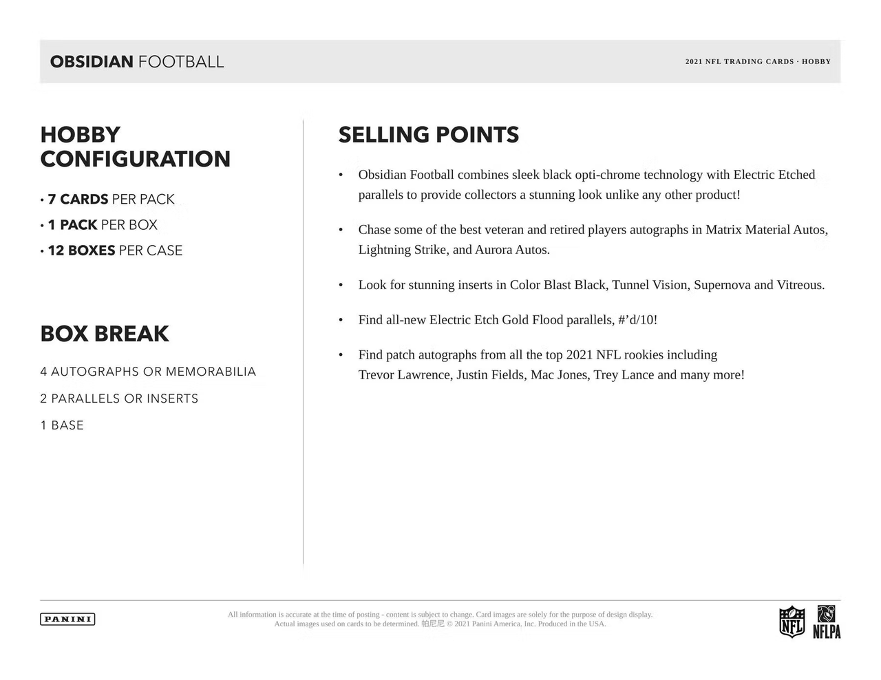 2021 Panini Obsidian Football Hobby Box