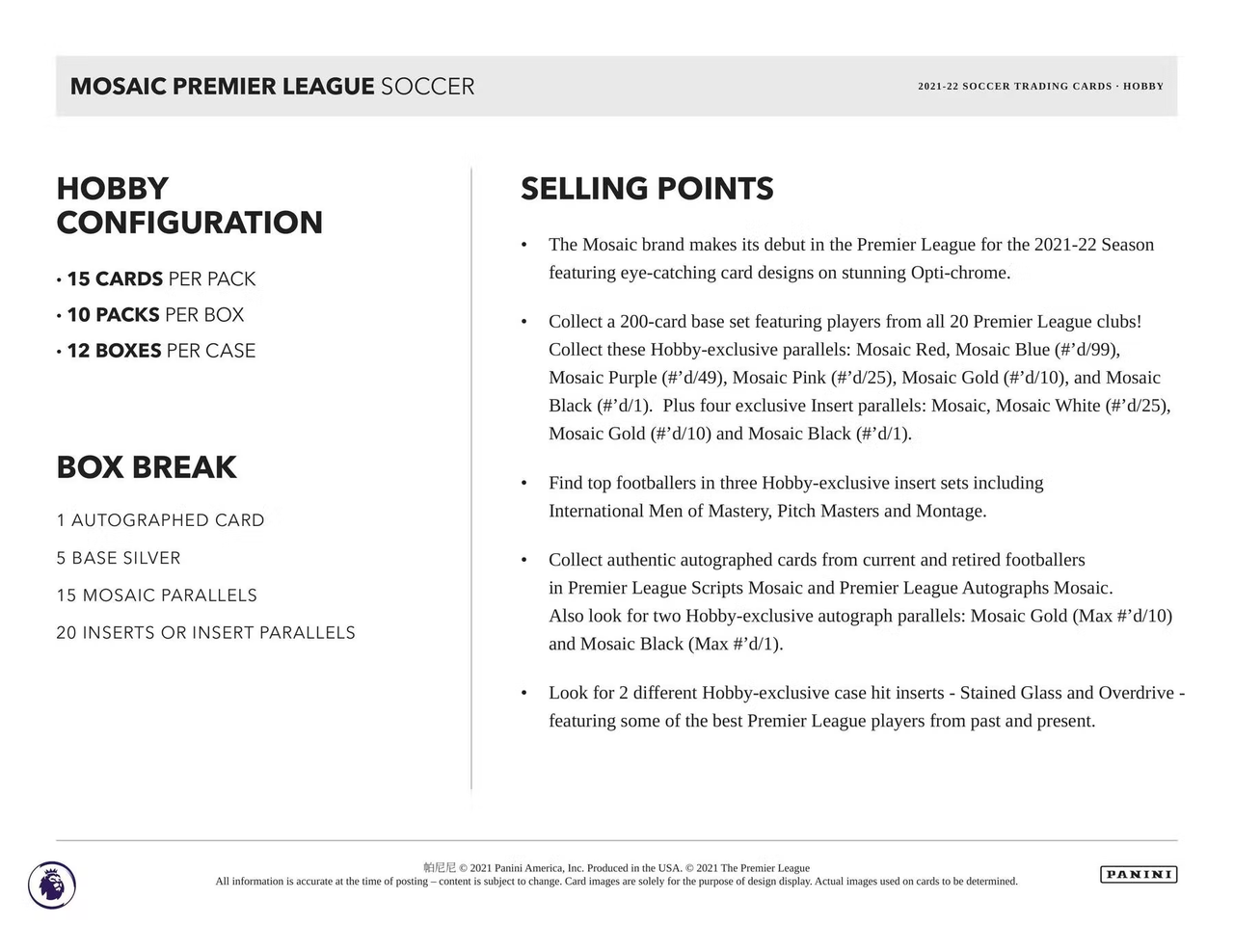 2021/22 Panini Mosaic Premier League Soccer Box
