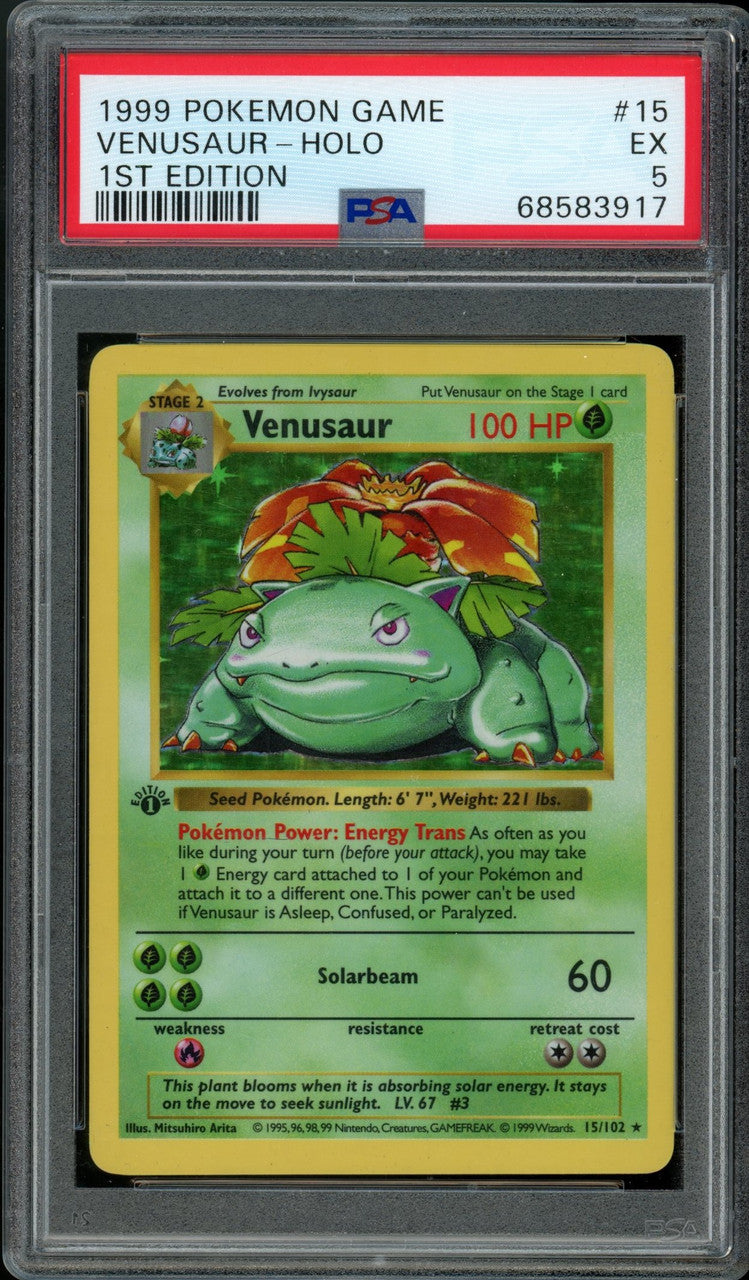 1999 Pokemon Venusaur Base Set 1st Ed Shadowless #15 PSA EX 5