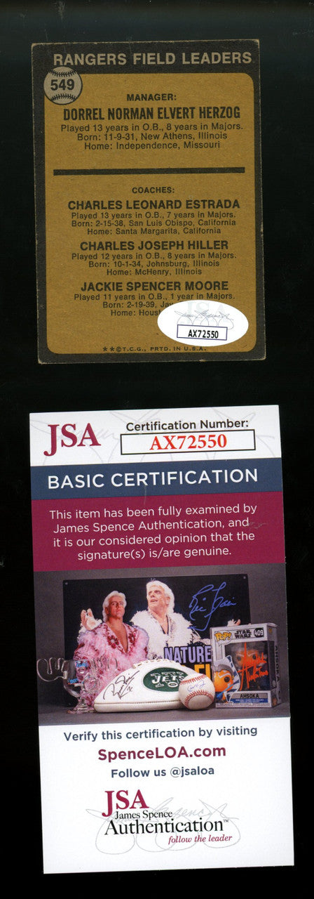 1973 Topps Whitey Herzog #549  Signed Autographed Card JSA