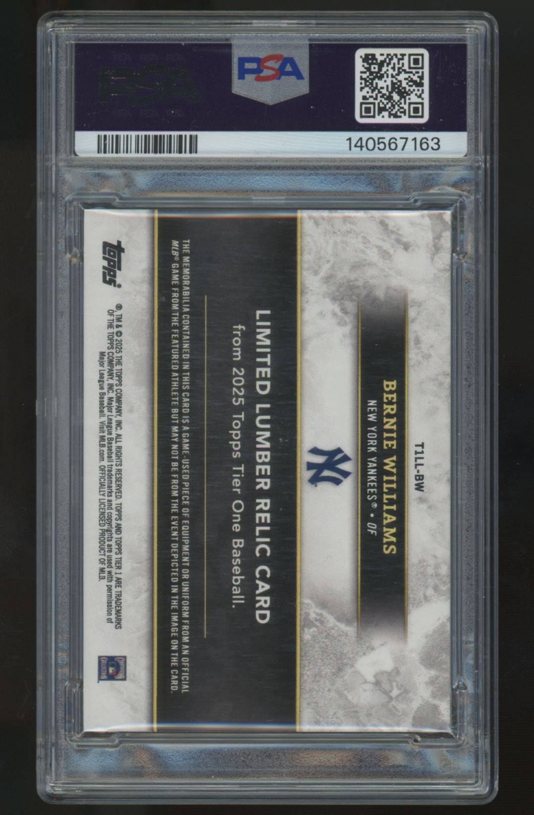 2025 Topps Tier One Bernie Williams Limited Lumber Relic 1/1 #T1LL-BW PSA 8