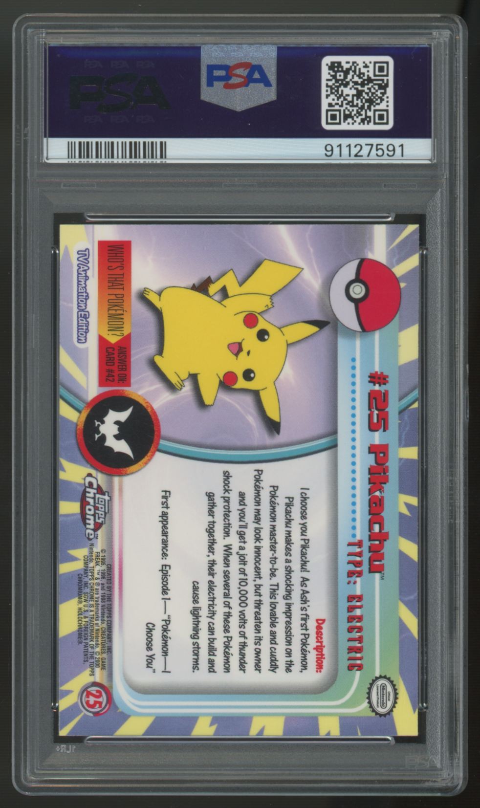 2000 Topps Chrome Pokemon Pikachu Holo #25 PSA 6