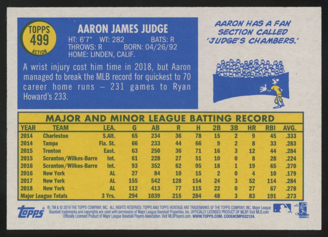2019 Topps Heritage Aaron Judge Action SP #499