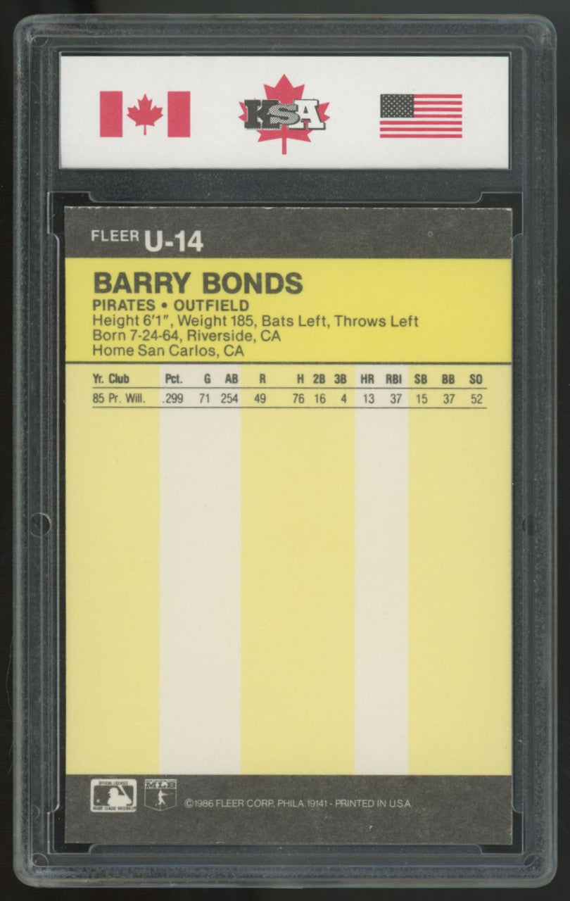 1986 Fleer Update Barry Bonds RC #U-14 KSA 9