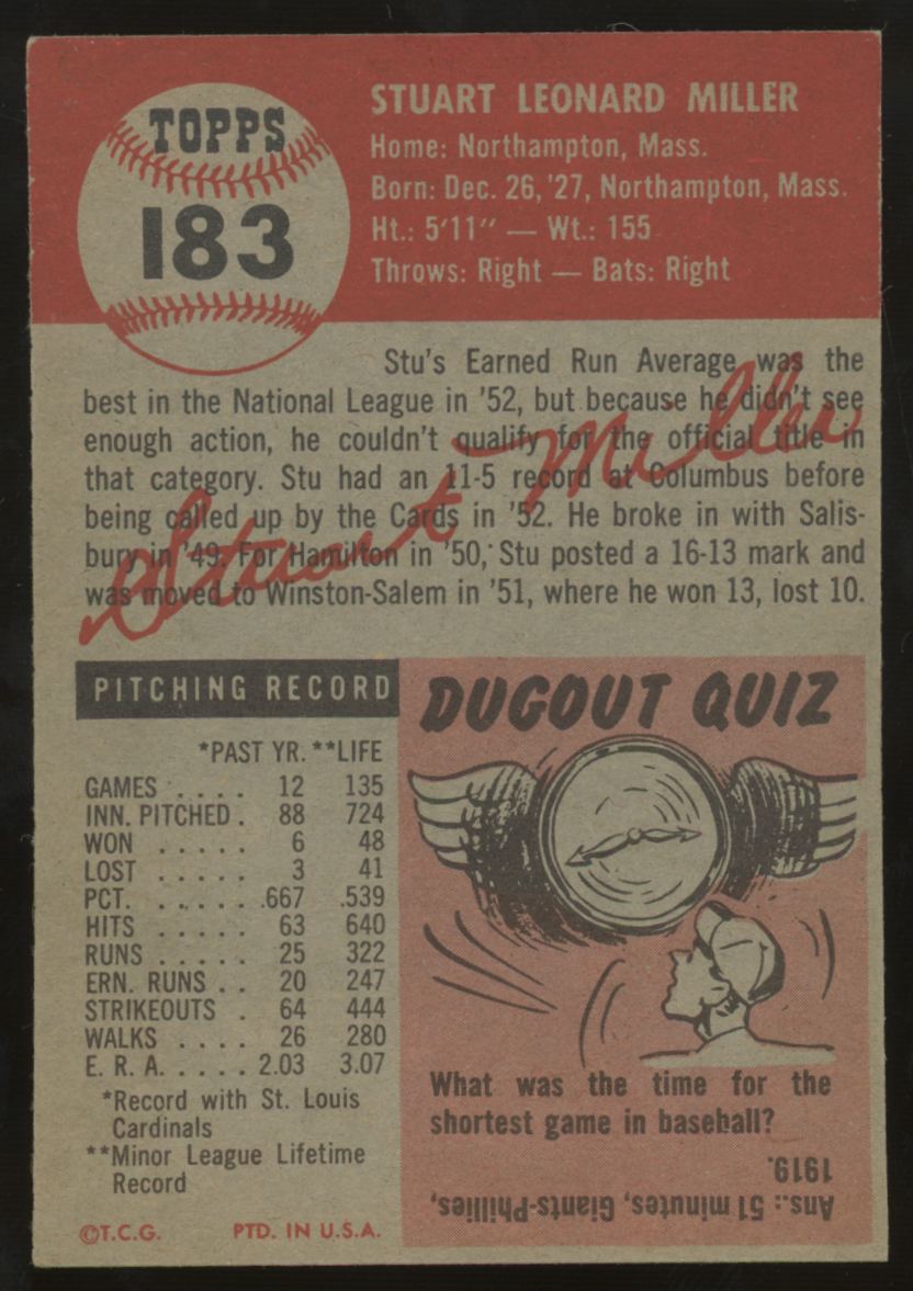 1953 Topps Stu Miller #183 EX