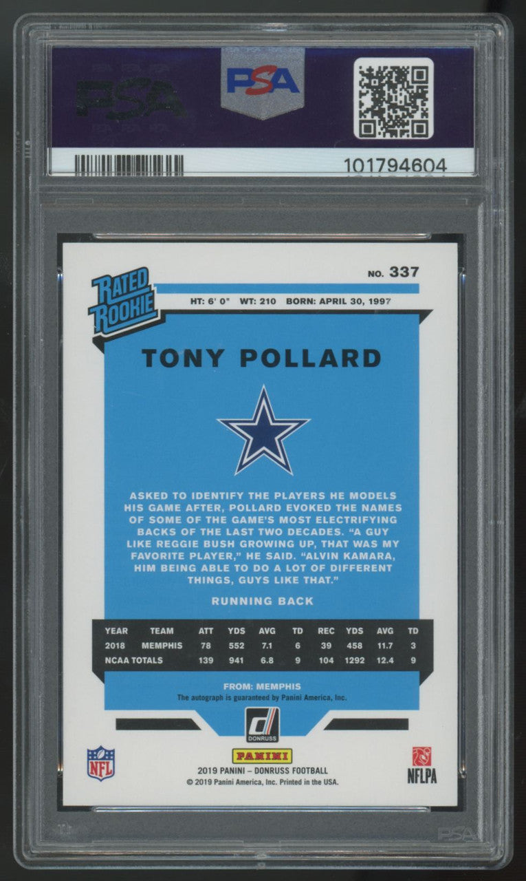 2019 Panini Donruss Tony Pollard Rated Rookie Bronze Auto #337 PSA 10