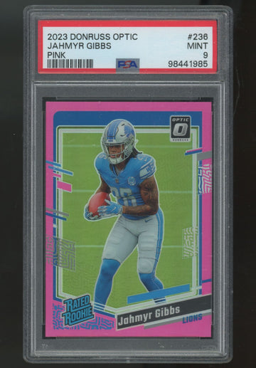 2023 Panini Donruss Optic Jahmyr Gibbs Rated Rookie Pink #236 PSA 9