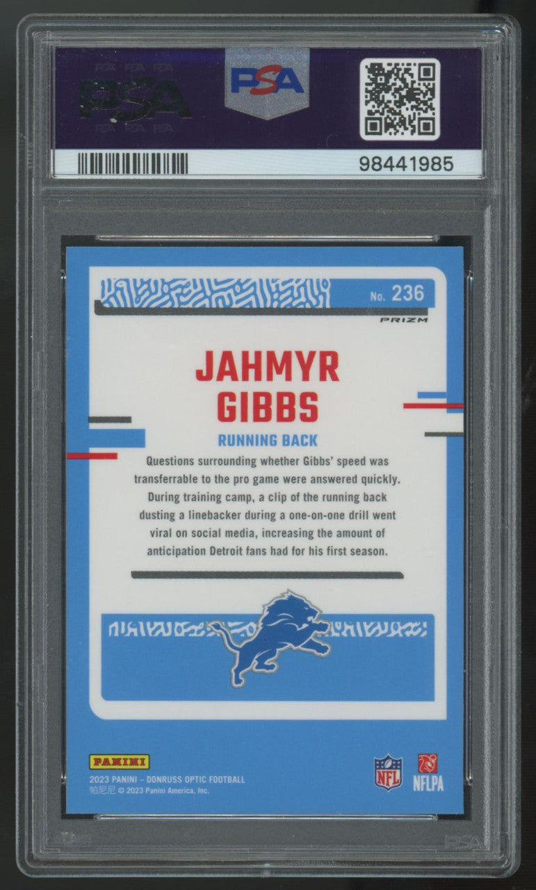 2023 Panini Donruss Optic Jahmyr Gibbs Rated Rookie Pink #236 PSA 9