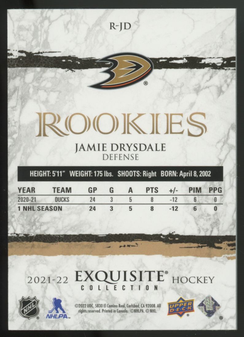 2021-22 Upper Deck Exquisite Jamie Drysdale RC Gold Spectrum /25 #R-JD