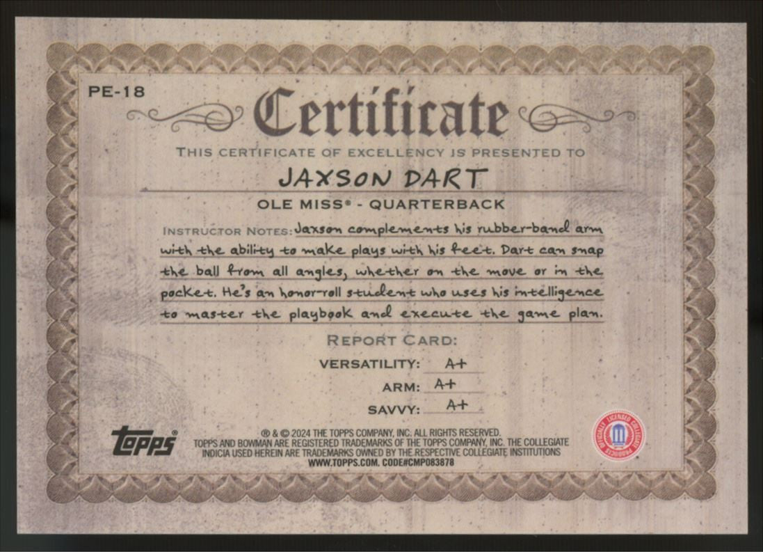 2024 Bowman University Chrome Jaxson Dart Physical Education Refractor #PE-18