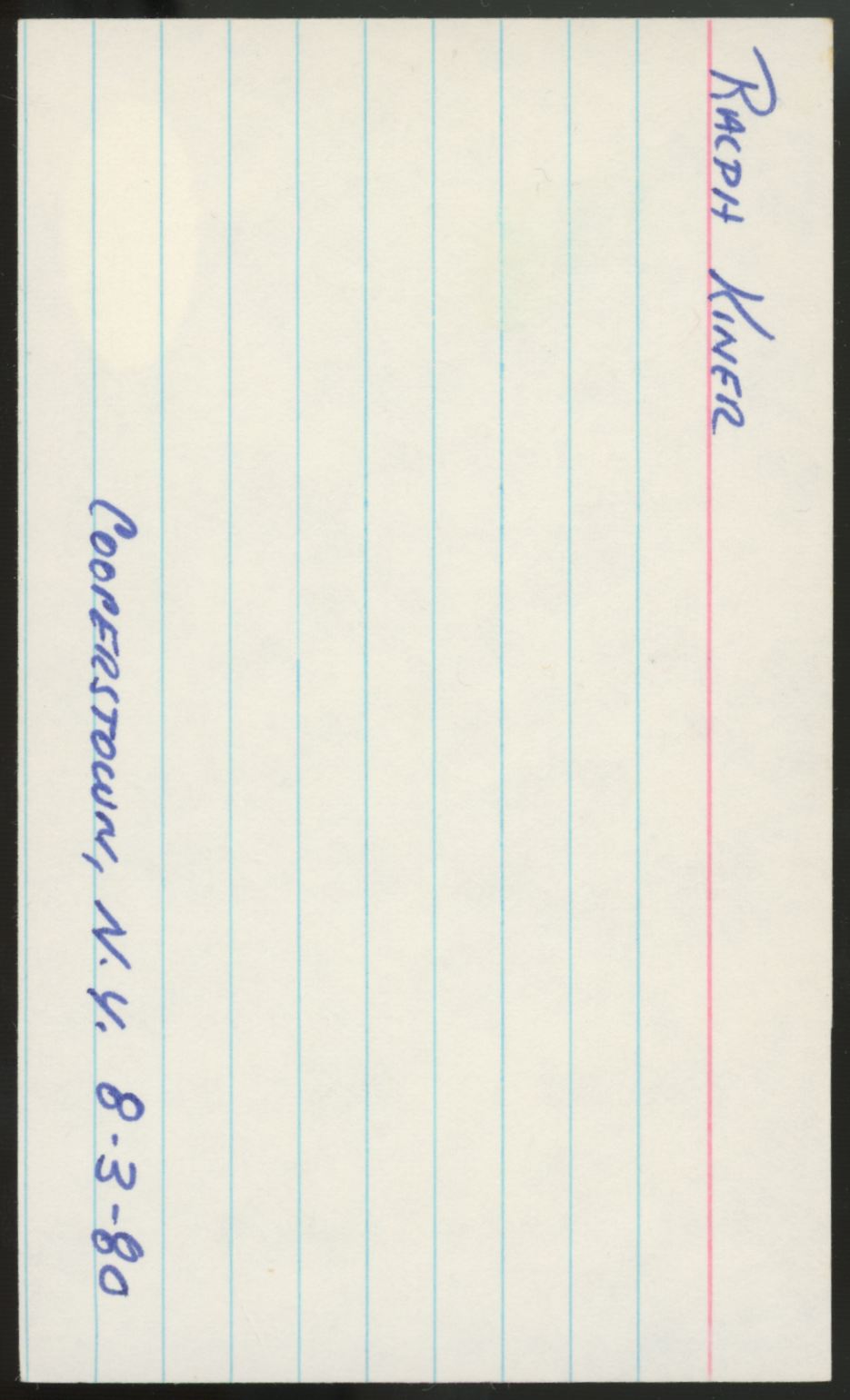 Ralph Kiner Signed Autographed Index Card JSA Authentic