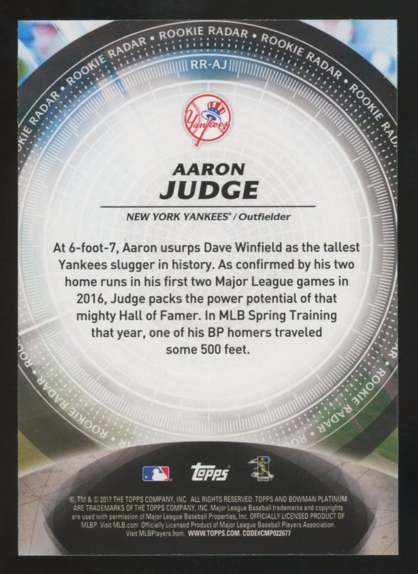 2017 Bowman Platinum Aaron Judge RC Rookie Radar #RR-AJ "A"