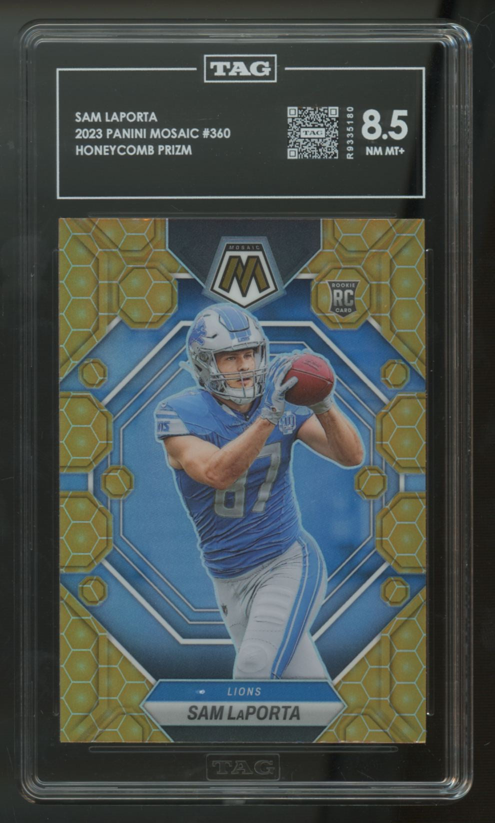 2023 Panini Mosaic Sam LaPorta RC Honeycomb Prizm SSP #360 TAG 8.5