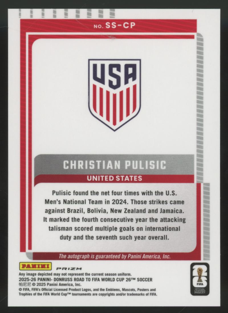 2025-26 Donruss FIFA World Cup Christian Pulisic Signature Series Pink Ice Auto