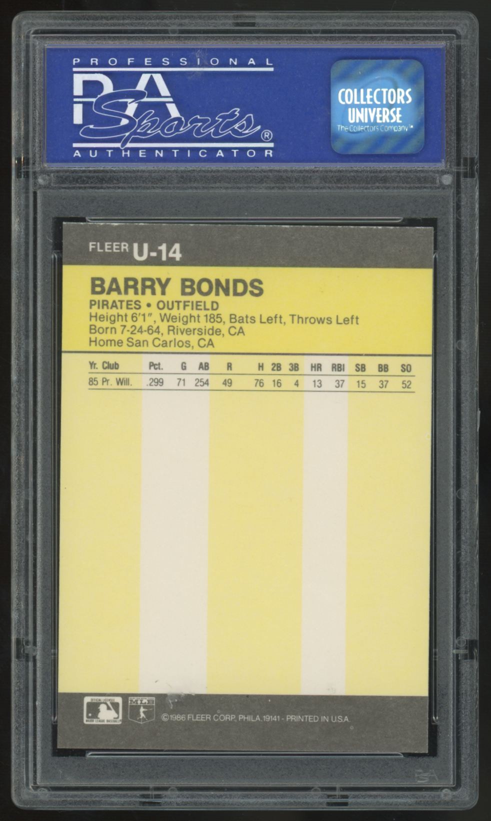 1986 Fleer Update Barry Bonds RC #U-14 PSA 9 *896