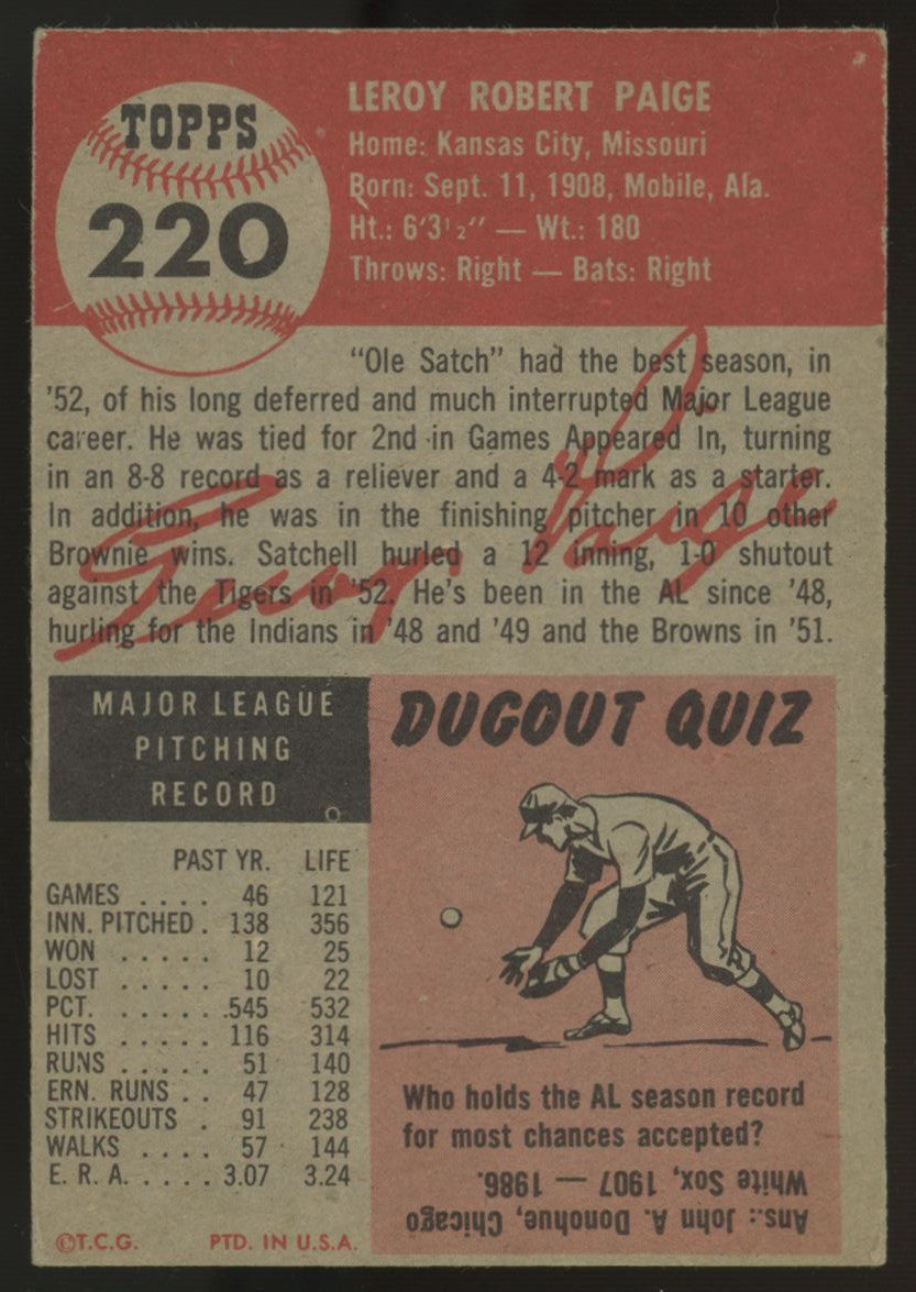 1953 Topps Satchel Paige #220 VG/EX