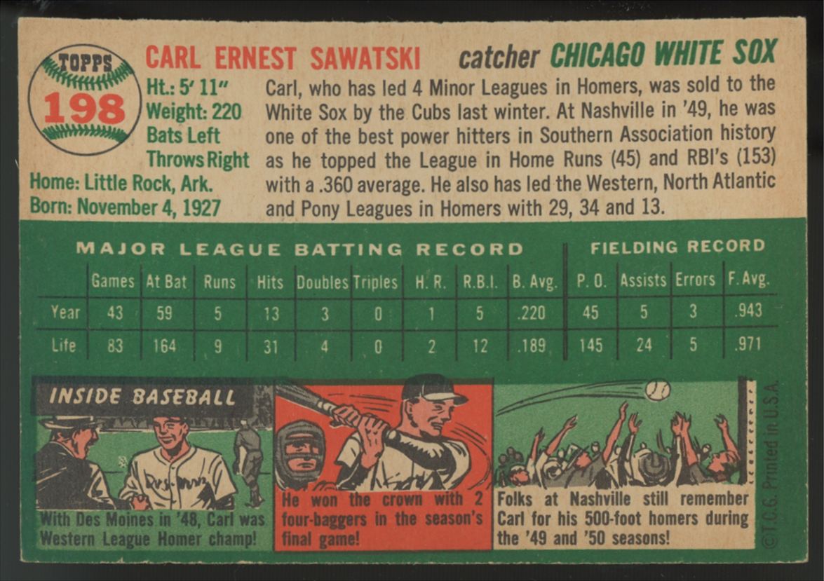 1954 Topps Carl Sawatski #198 EX/MT-NM