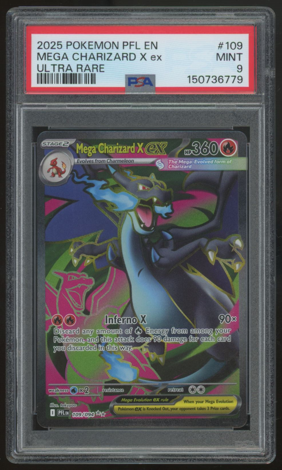 2025 Pokemon Mega Charizard X ex Phantasmal Flames Ultra Rare #109 PSA 9