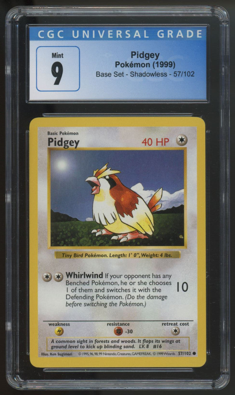 1999 Pokemon Pidgey Base Set Shadowless #57 CGC 9