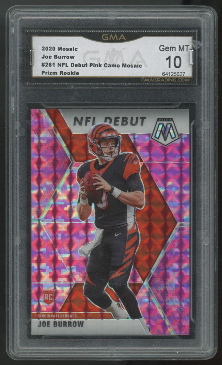2020 Panini Mosaic Joe Burrow RC Debut Pink Camo #261 GMA 10