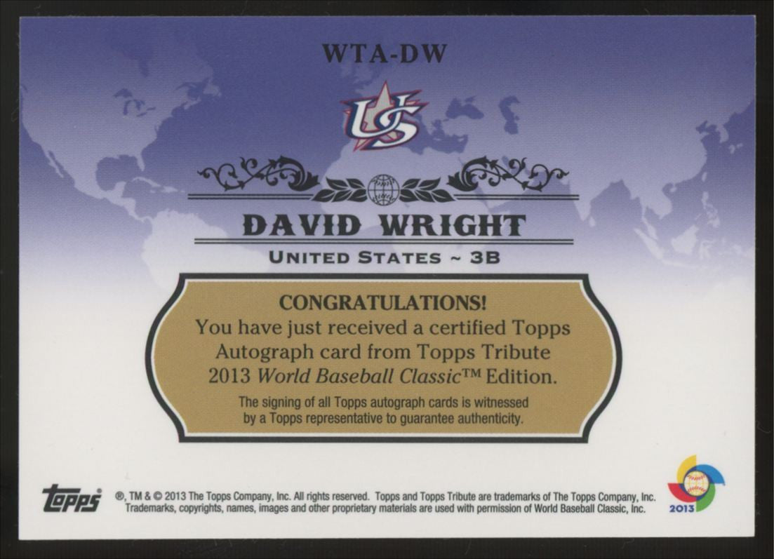 2013 Topps Tribute WBC David Wright Refractor Auto #WTA-DW