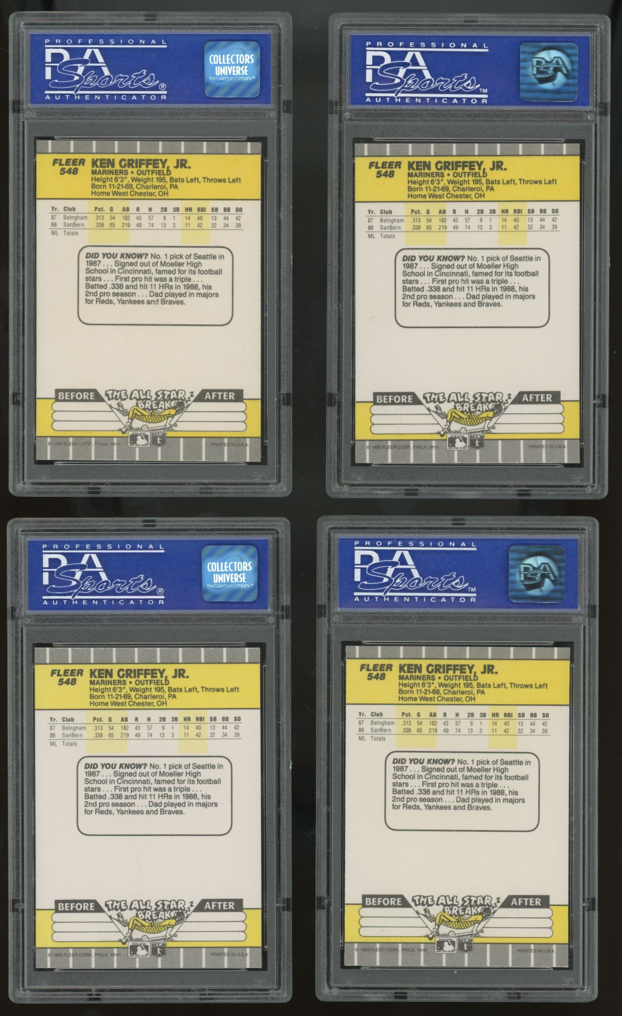 1989 Fleer Ken Griffey Jr. RC #548 PSA 9 Lot of 10