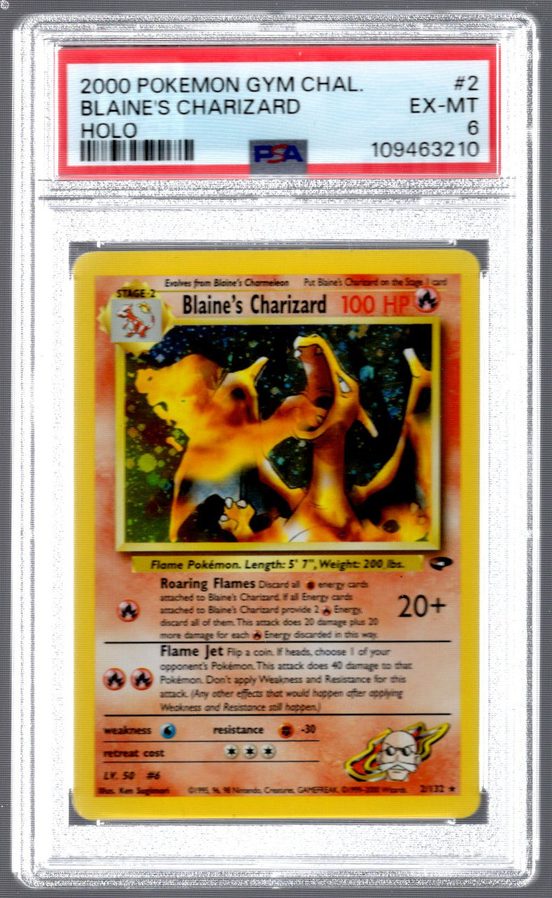 2000 Pokemon Blaine's Charizard Gym Challenge Unlimited Holo #2 PSA 6