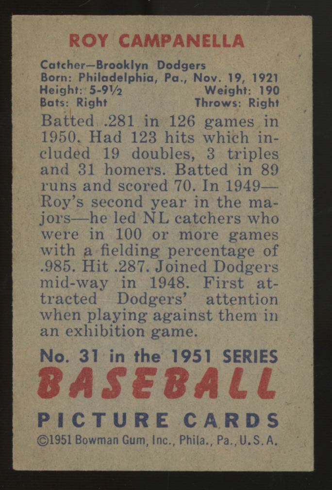 1951 Bowman Roy Campanella #31 EX/MT